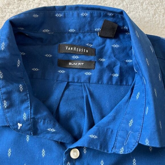 Van Heusen Men’s Blue Short Sleeve Man's Pocket Dress Shirt XLarge Slim … - Picture 4 of 7